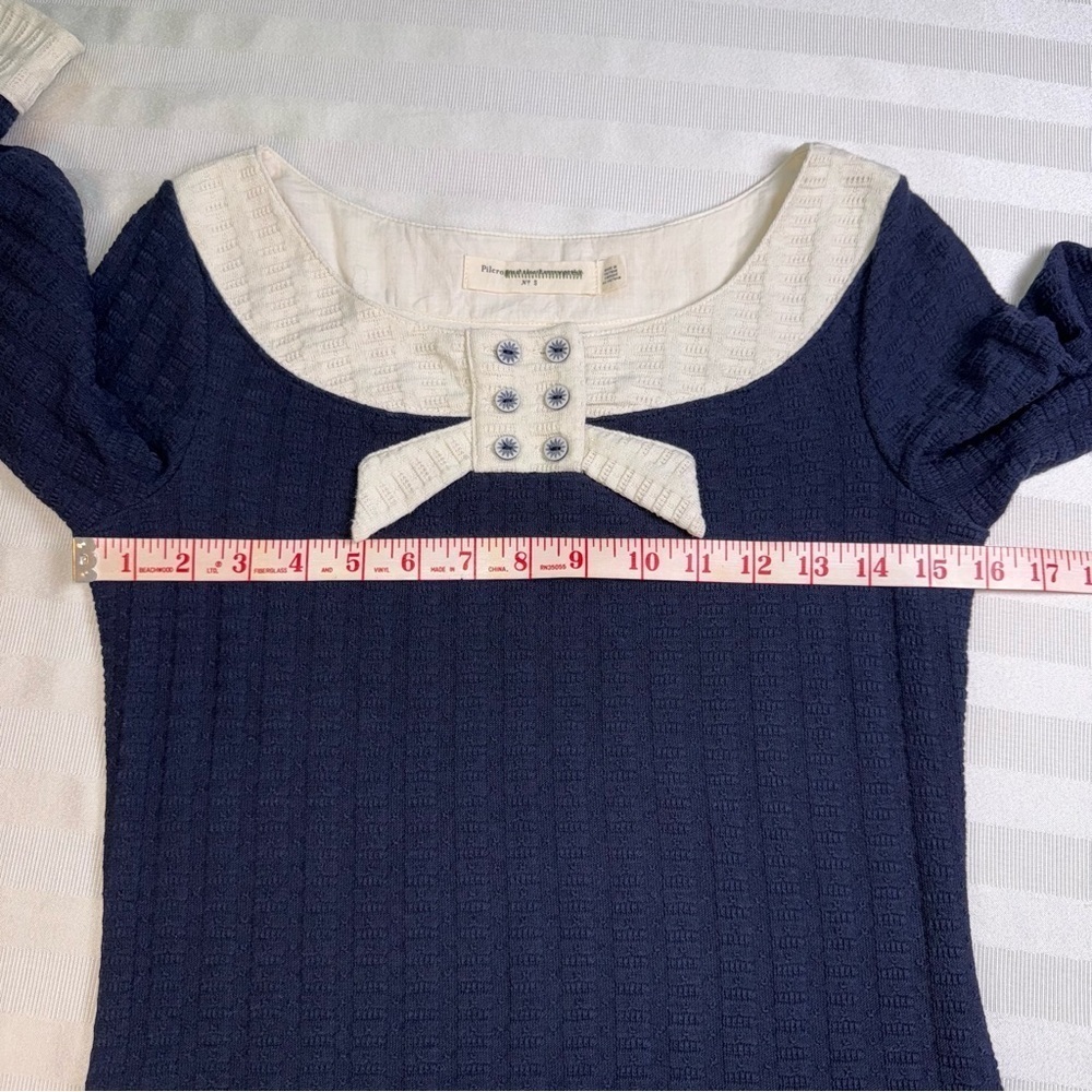 Anthropologie Pilcro Navy Blue Ribbed
Knit Top Shirt Sweater Sailor Bow Sz S - Picture 5 of 12